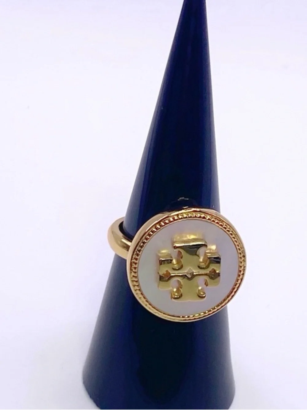 Tory Burch Gold-Tone Ring Mother of Pearl-of-pearl Semiprecious Stone Logo NWT